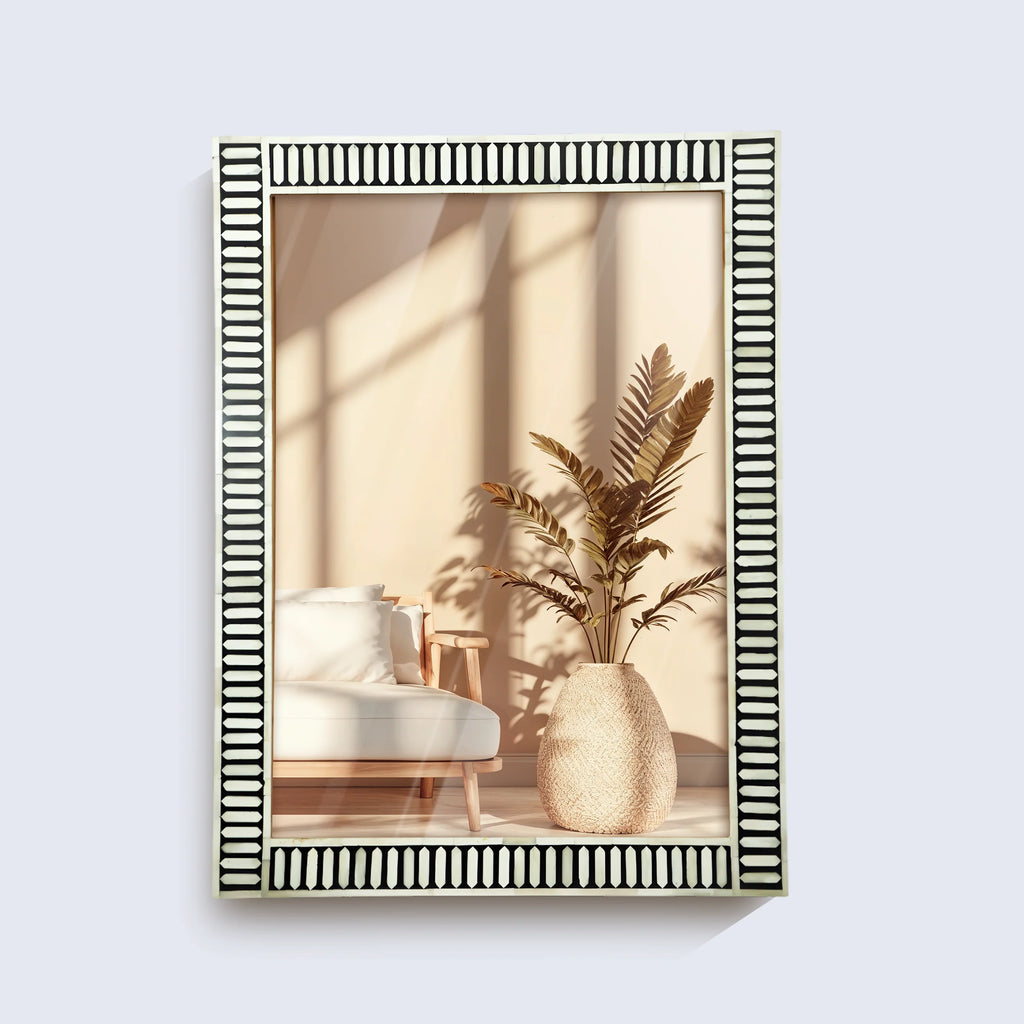 Black & White Bone Resin Inlay Wall Mirror | 40x30 | Made to Order