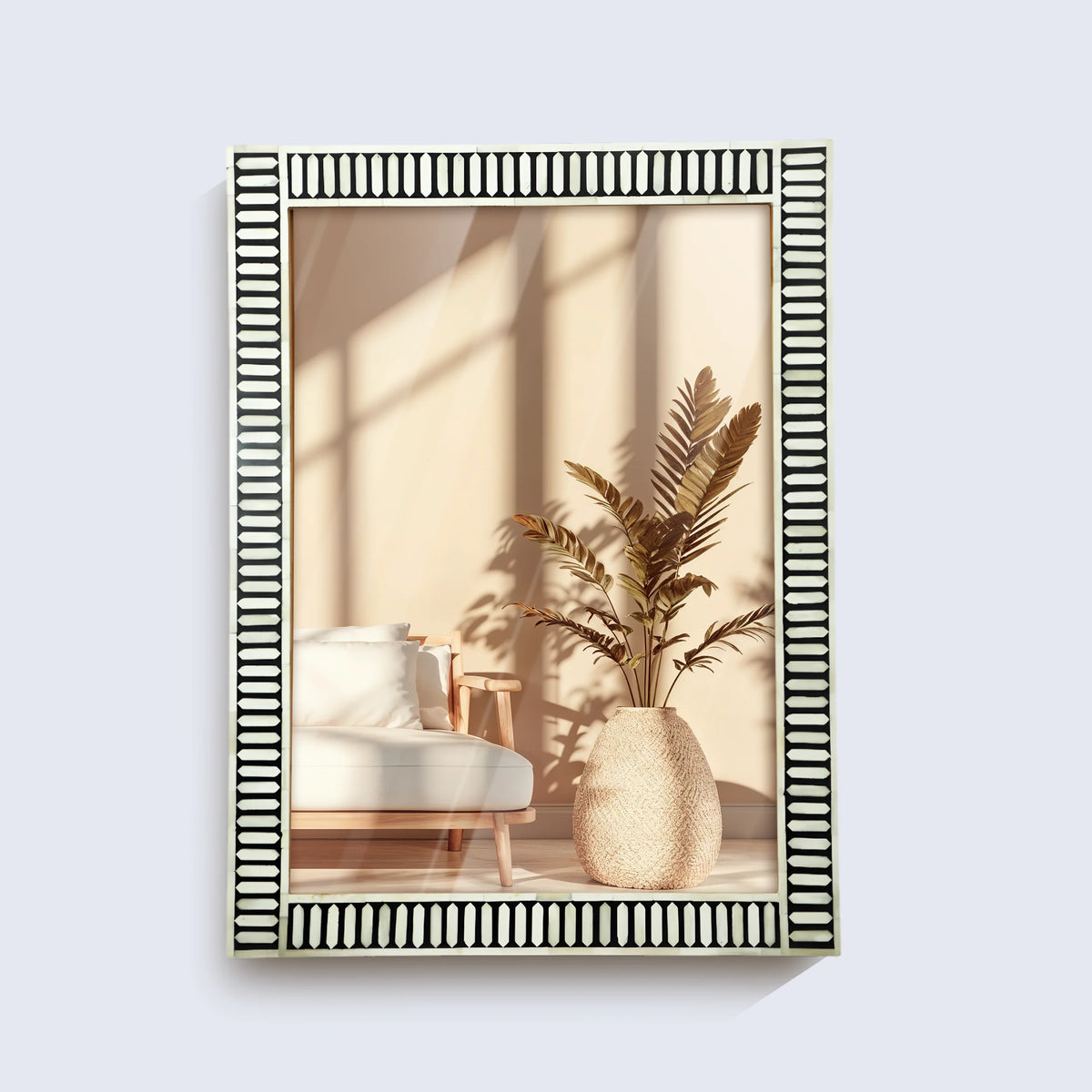 Black & White Bone Resin Inlay Wall Mirror | 40x30 | Made to Order