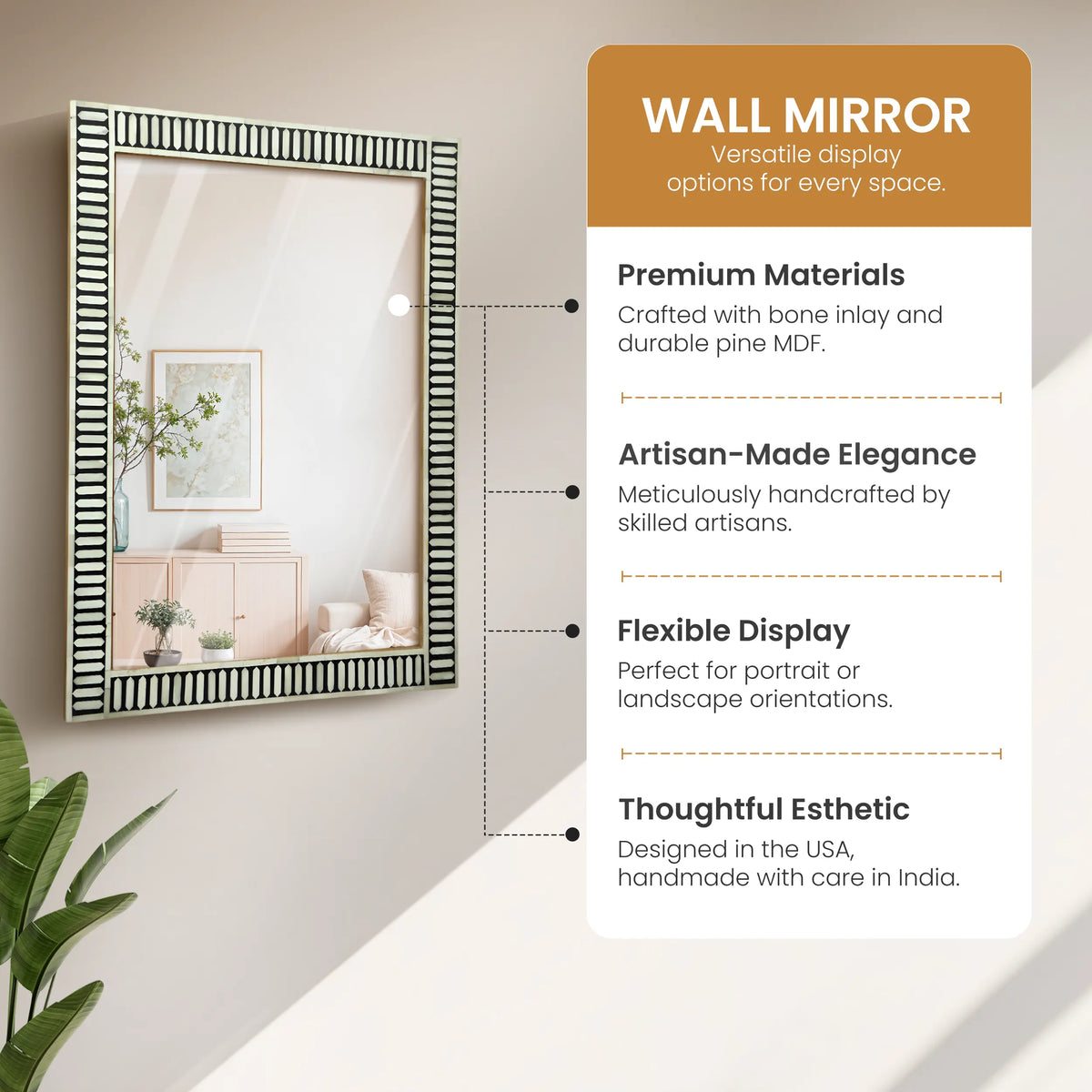 Black & White Bone Resin Inlay Wall Mirror | 40x30 | Made to Order