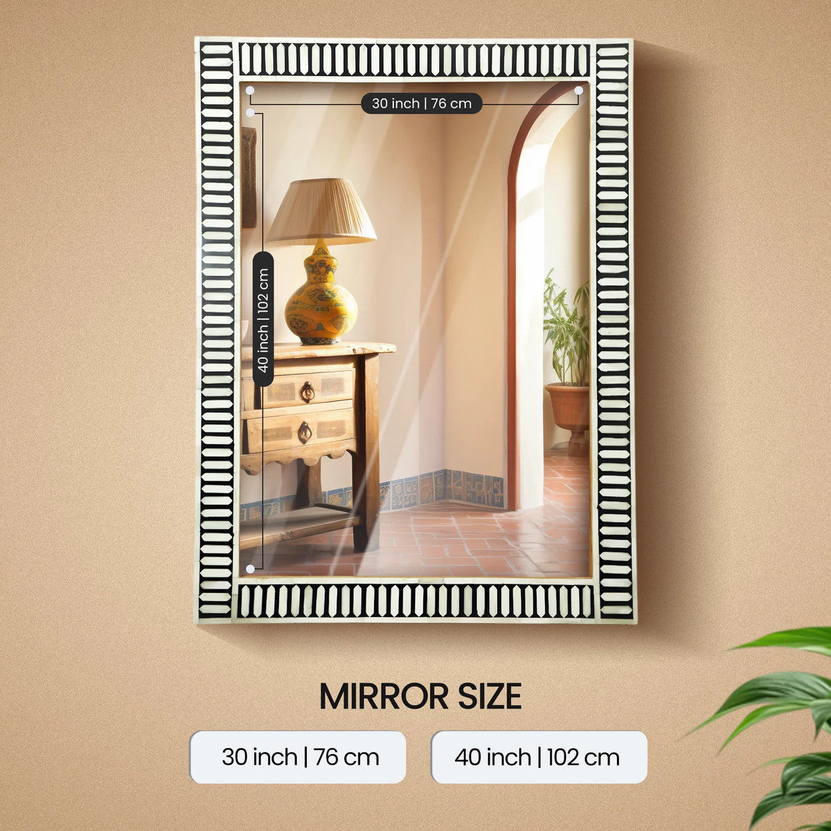 Black & White Bone Resin Inlay Wall Mirror | 40x30 | Made to Order