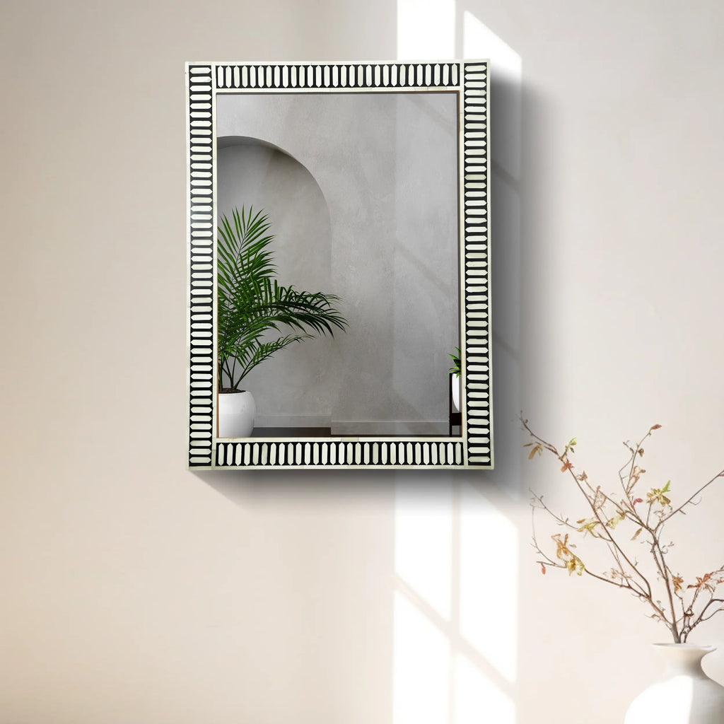 Black & White Bone Resin Inlay Wall Mirror | 40x30 | Made to Order