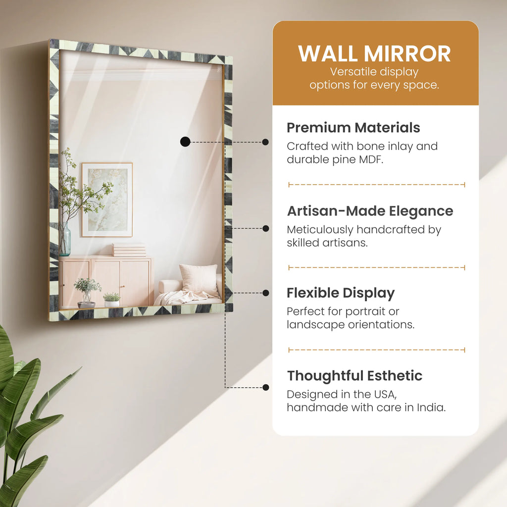 Geometric Bone Inlay Wall Mirror | 38x28 | Made to Order