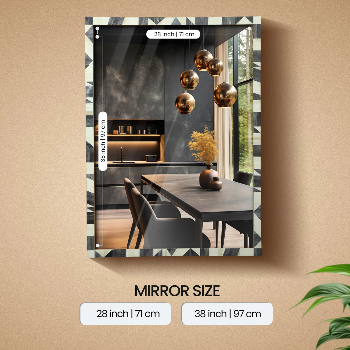 Geometric Bone Inlay Wall Mirror | 38x28 | Made to Order