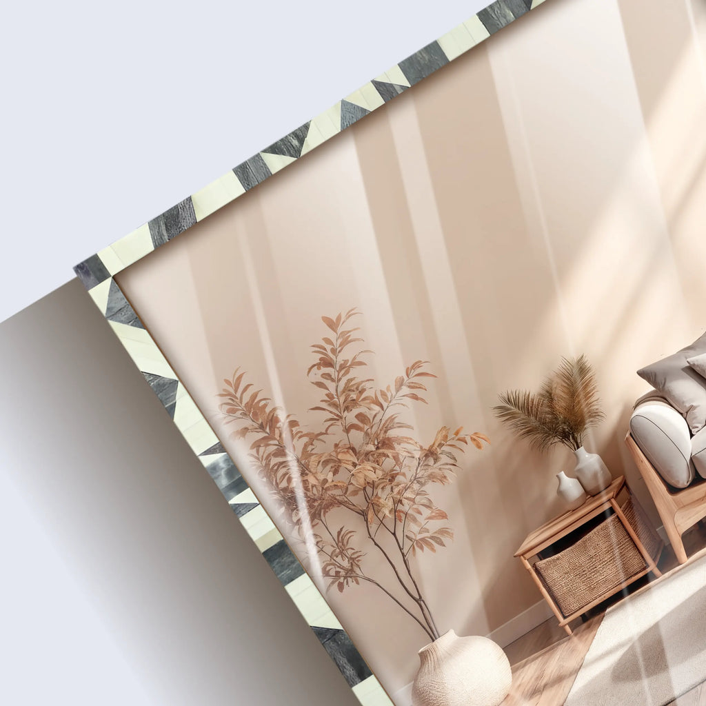 Geometric Bone Inlay Wall Mirror | 38x28 | Made to Order