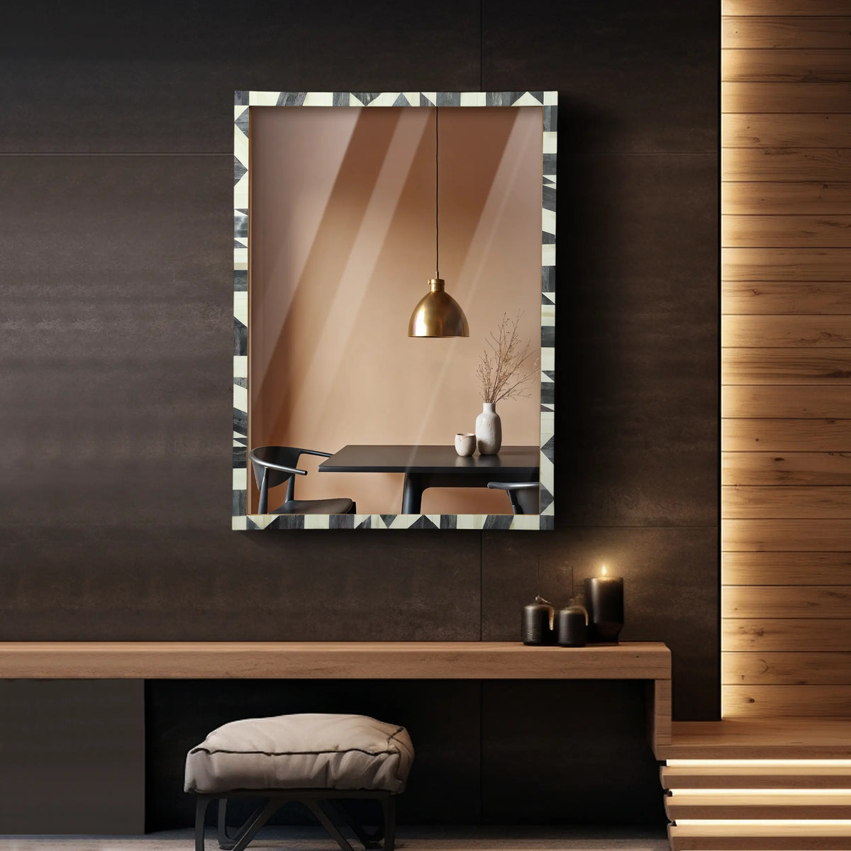 Geometric Bone Inlay Wall Mirror | 38x28 | Made to Order