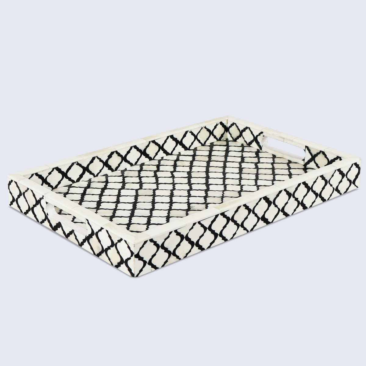 Moroccan Black & White Bone Inlay Decorative Tray | 3 Sizes