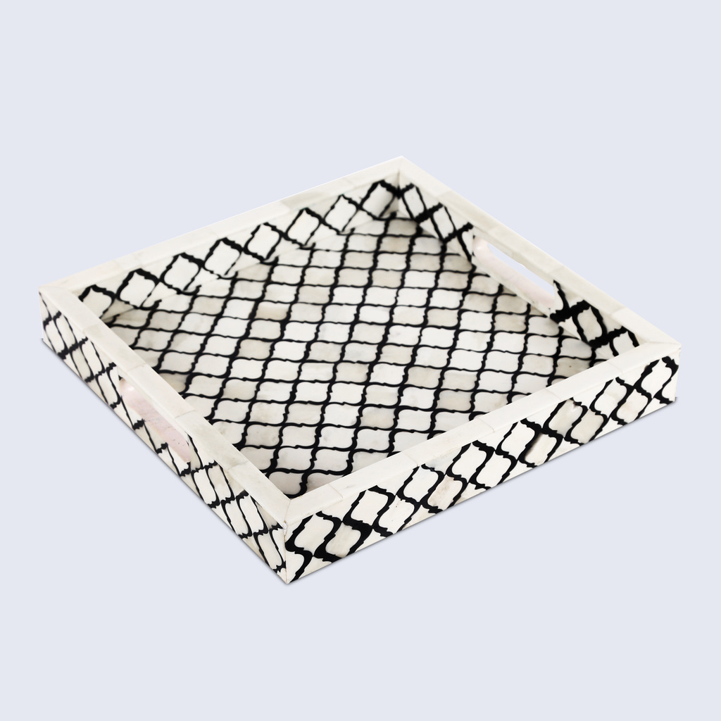 Moroccan Black & White Bone Inlay Decorative Tray | 3 Sizes