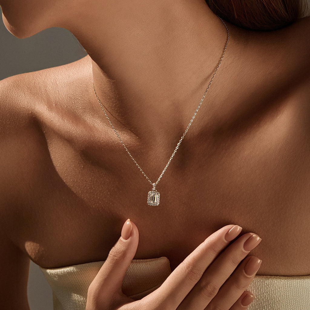 Emerald-Cut Moissanite Pendant Necklace | Sterling Silver