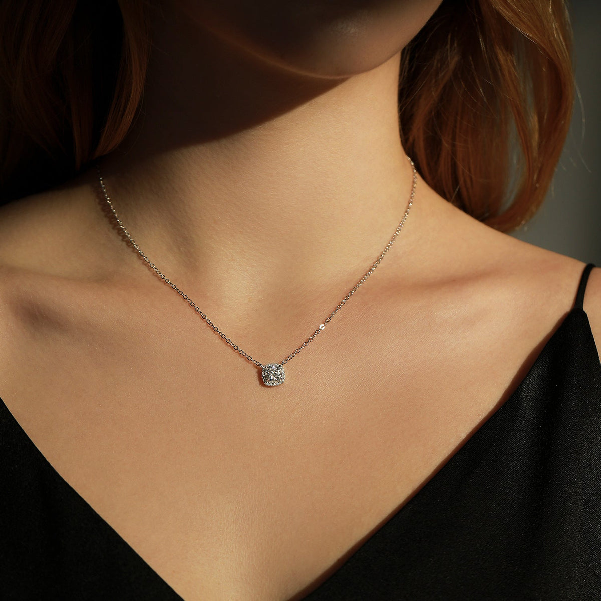Square-Cut Moissanite Pendant Necklace | Sterling Silver
