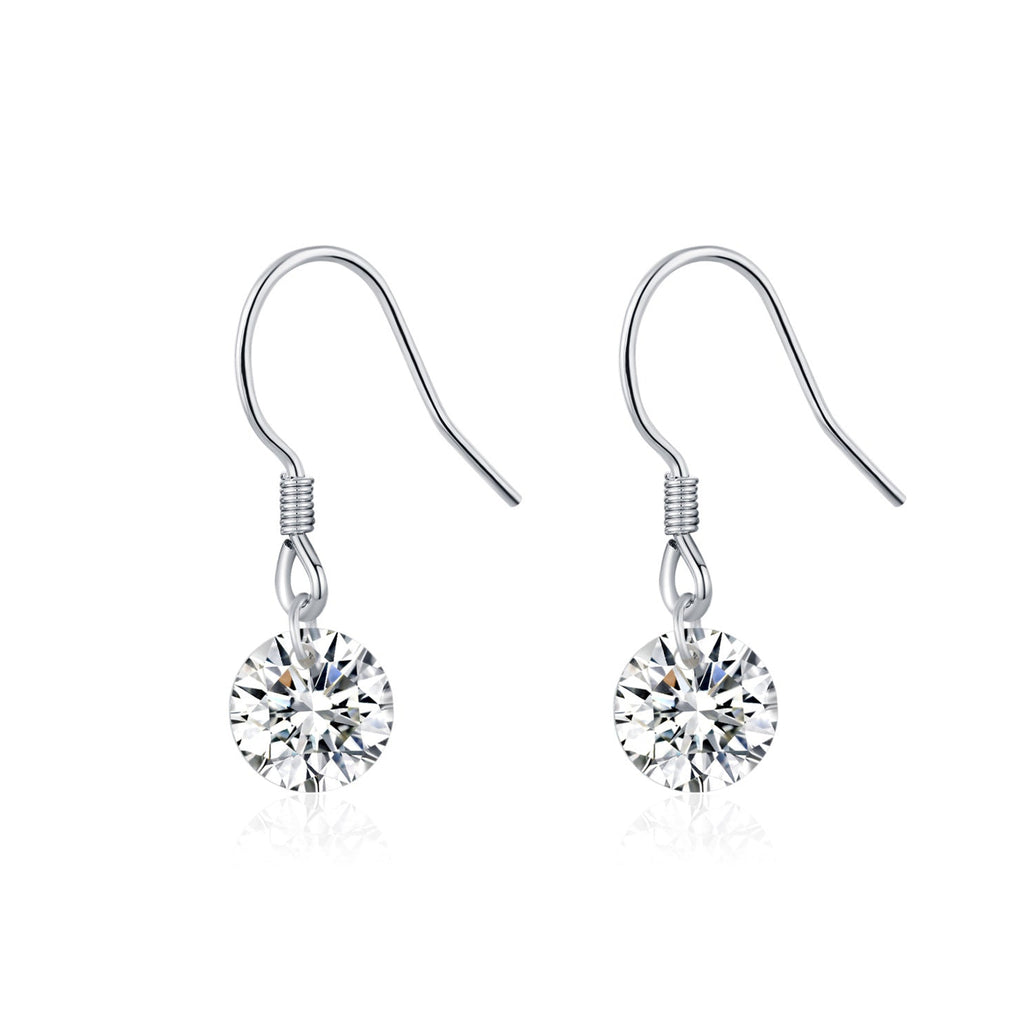 Round Moissanite Hook Earrings | Sterling Silver