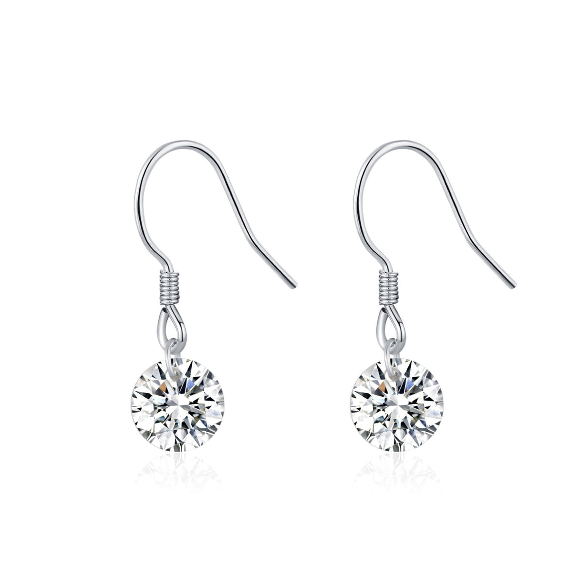 Round Moissanite Hook Earrings | Sterling Silver