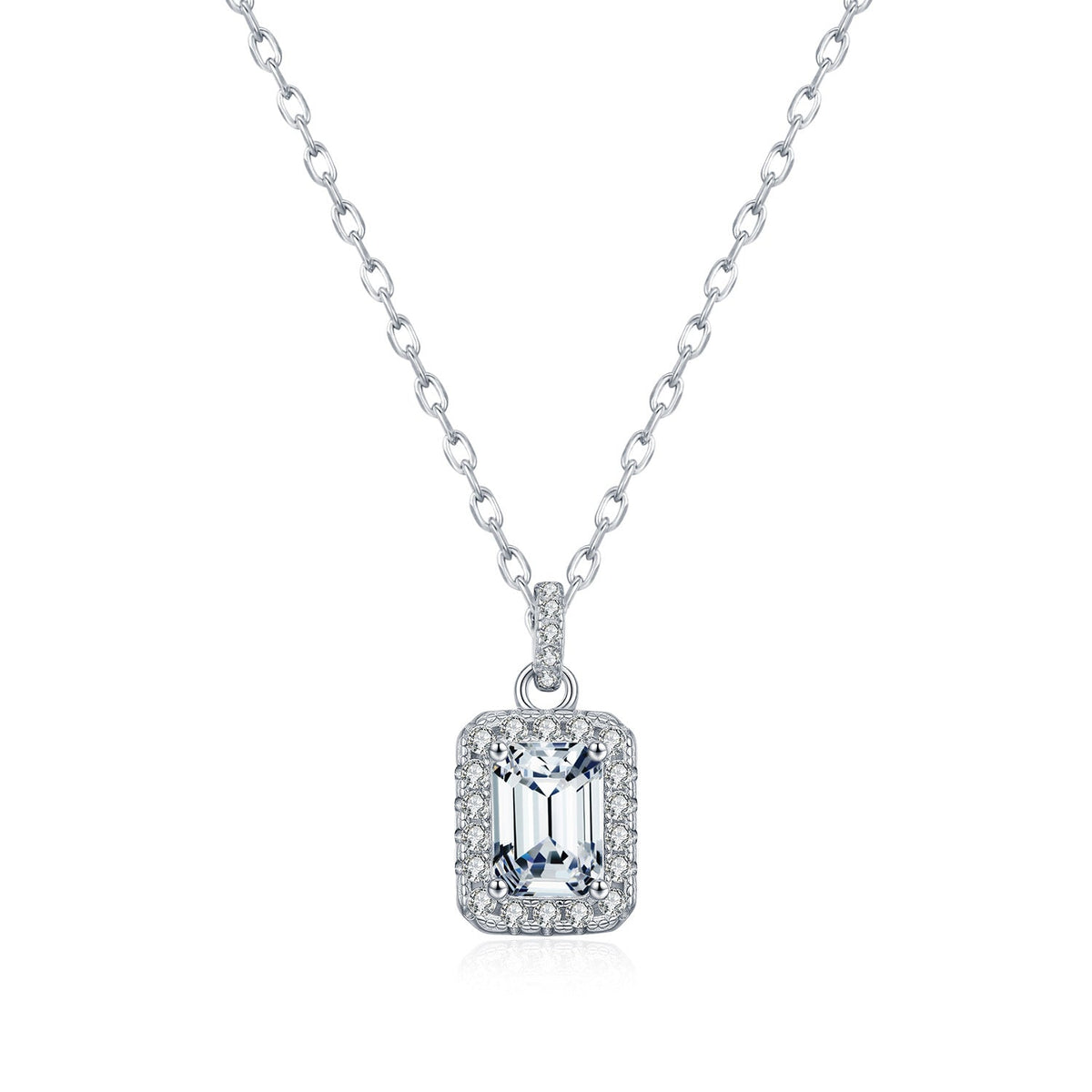 Emerald-Cut Moissanite Pendant Necklace | Sterling Silver