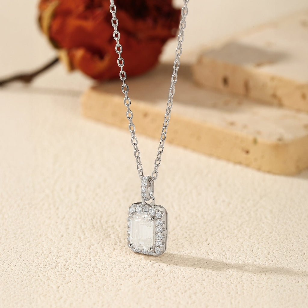 Emerald-Cut Moissanite Pendant Necklace | Sterling Silver