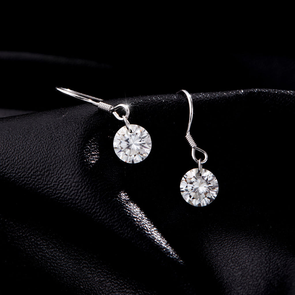 Round Moissanite Hook Earrings | Sterling Silver