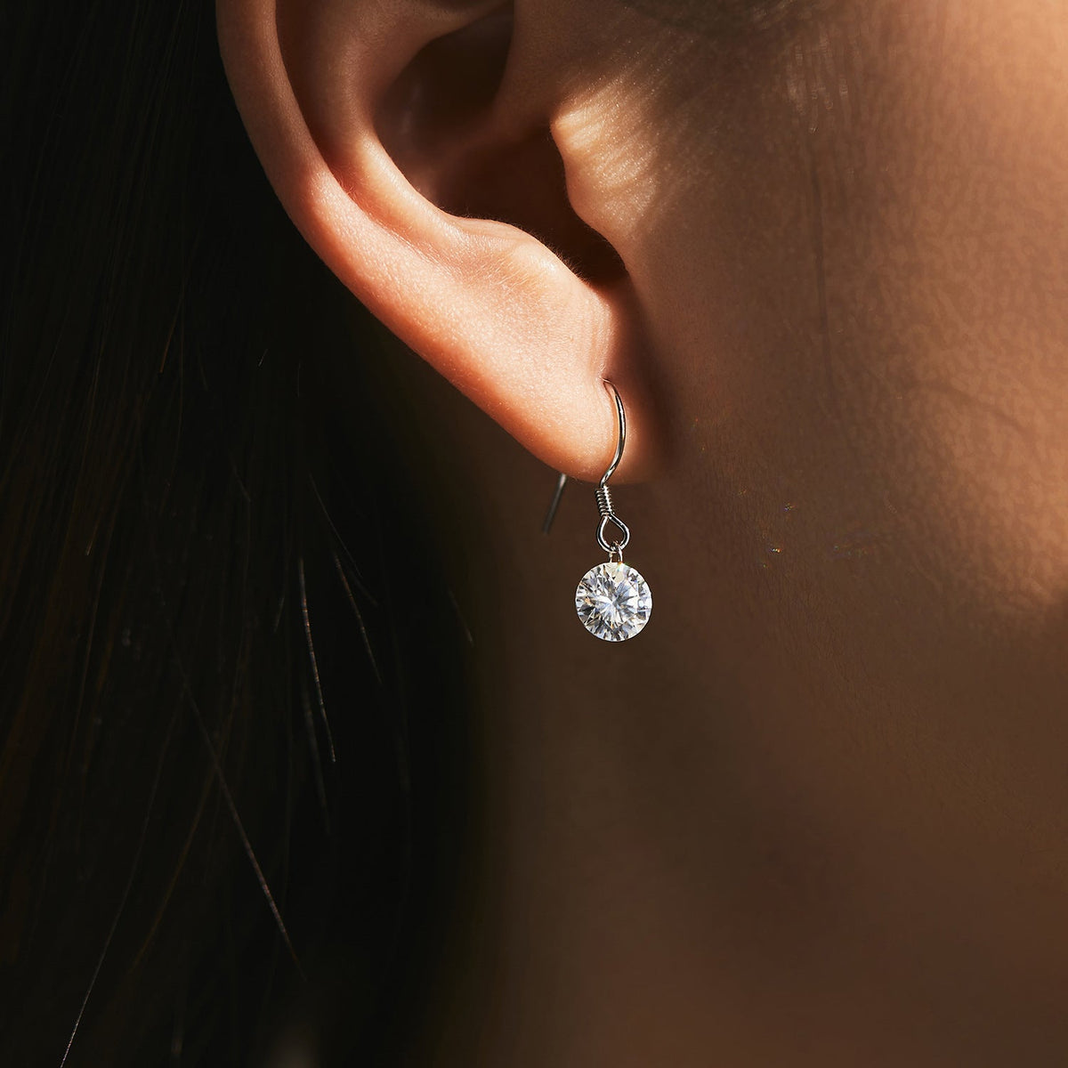 Round Moissanite Hook Earrings | Sterling Silver