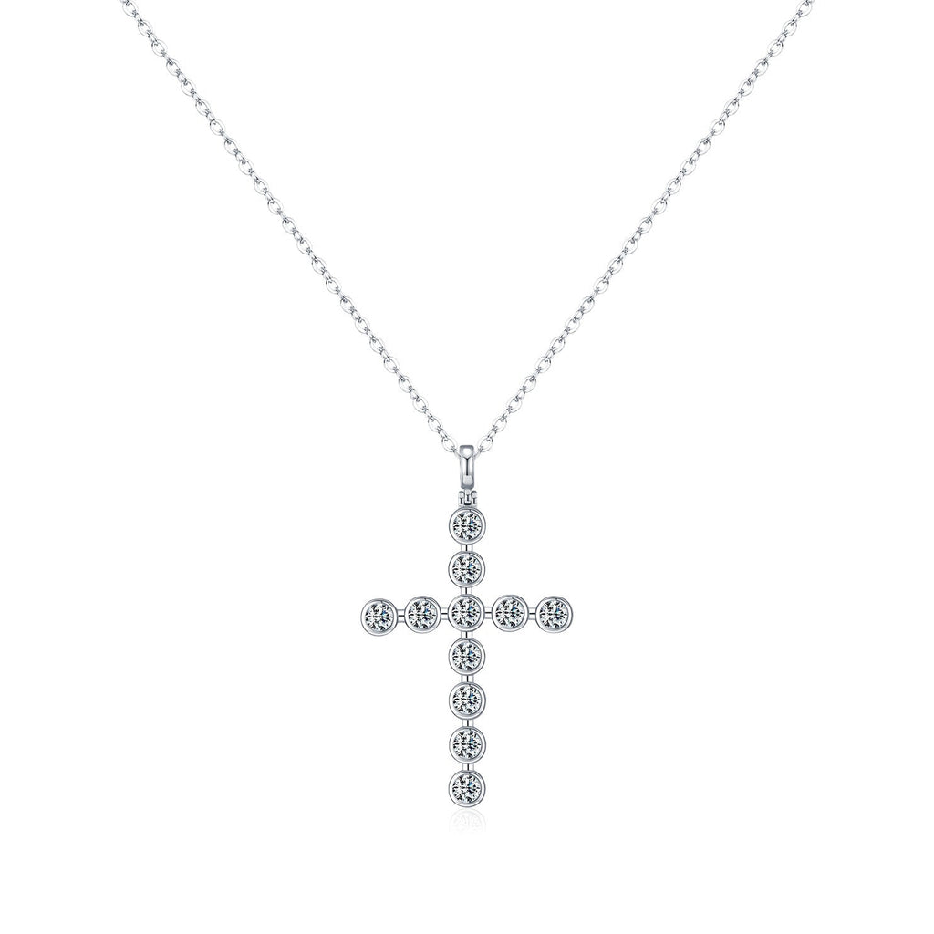 Moissanite Cross Necklace | Sterling Silver