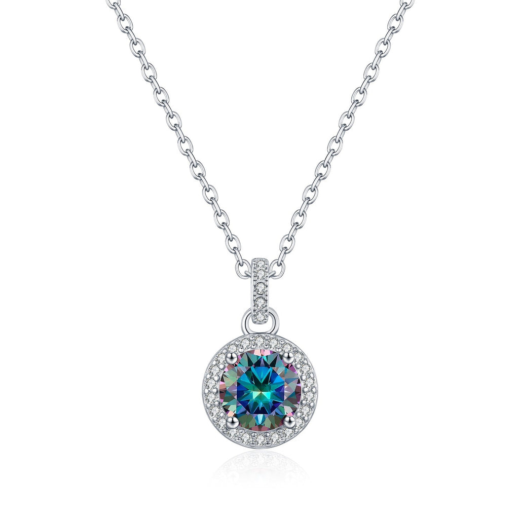Rainbow Moissanite Pendant Necklace | Sterling Silver