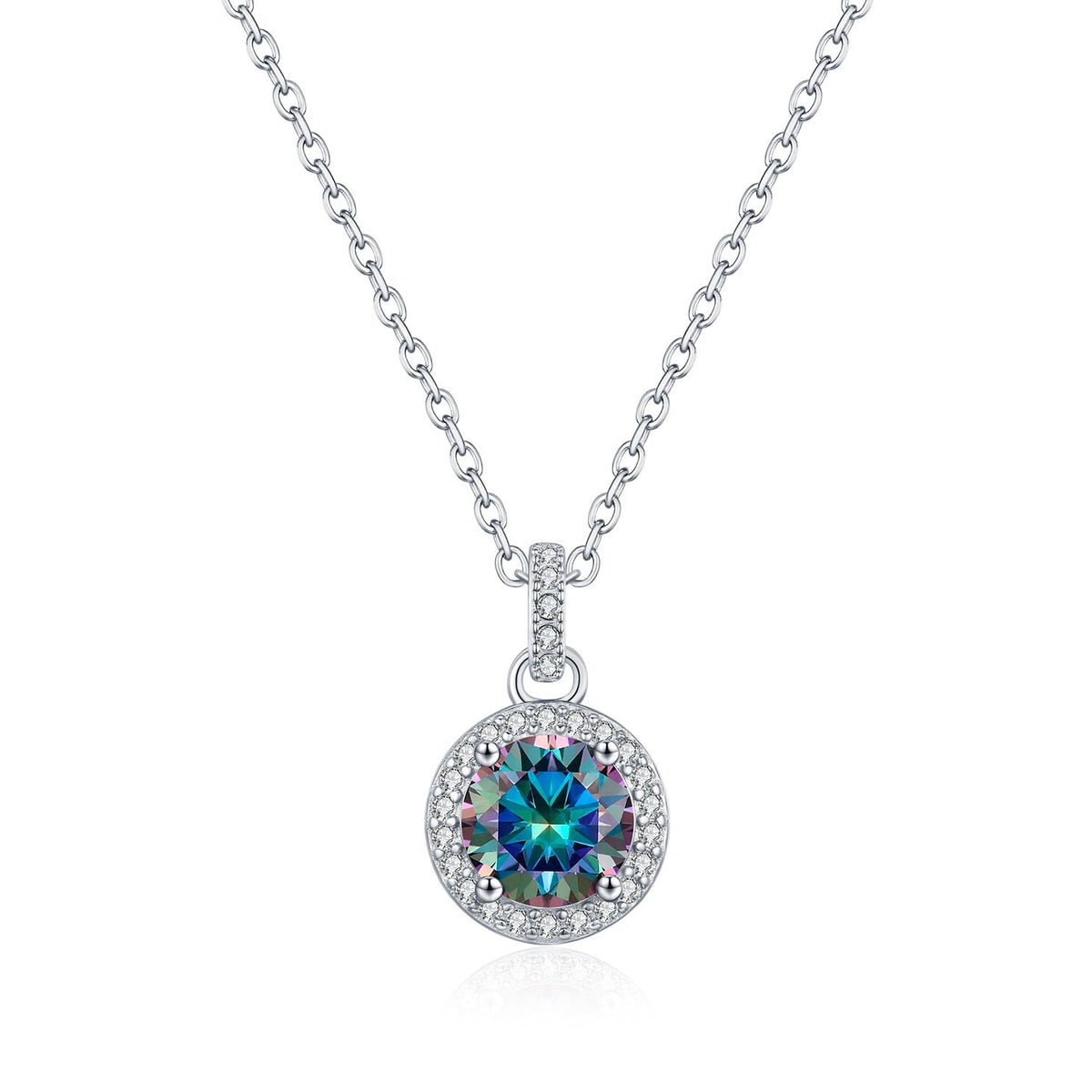 Rainbow Moissanite Pendant Necklace | Sterling Silver