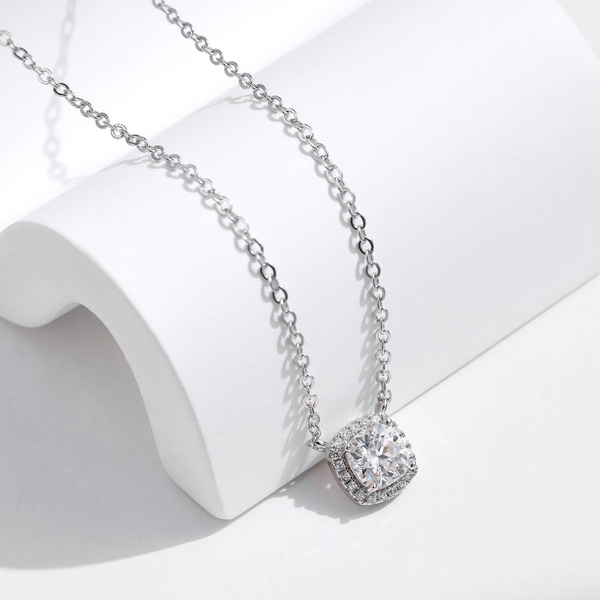 Square-Cut Moissanite Pendant Necklace | Sterling Silver