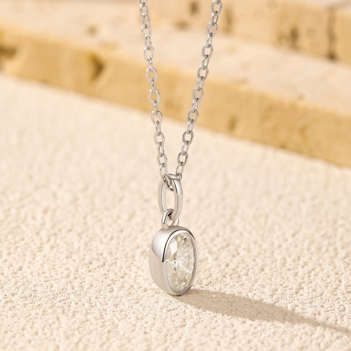 Oval Moissanite Pendant Necklace | Sterling Silver