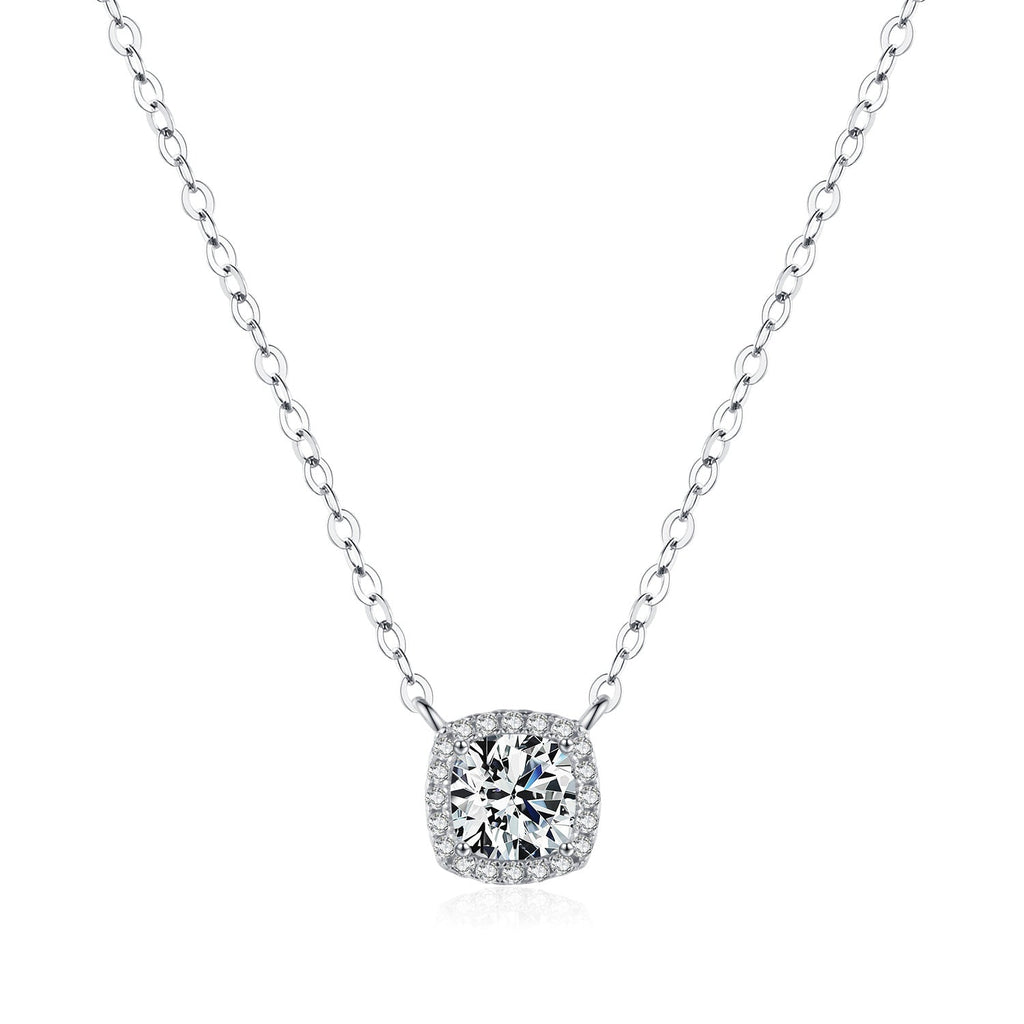Square-Cut Moissanite Pendant Necklace | Sterling Silver