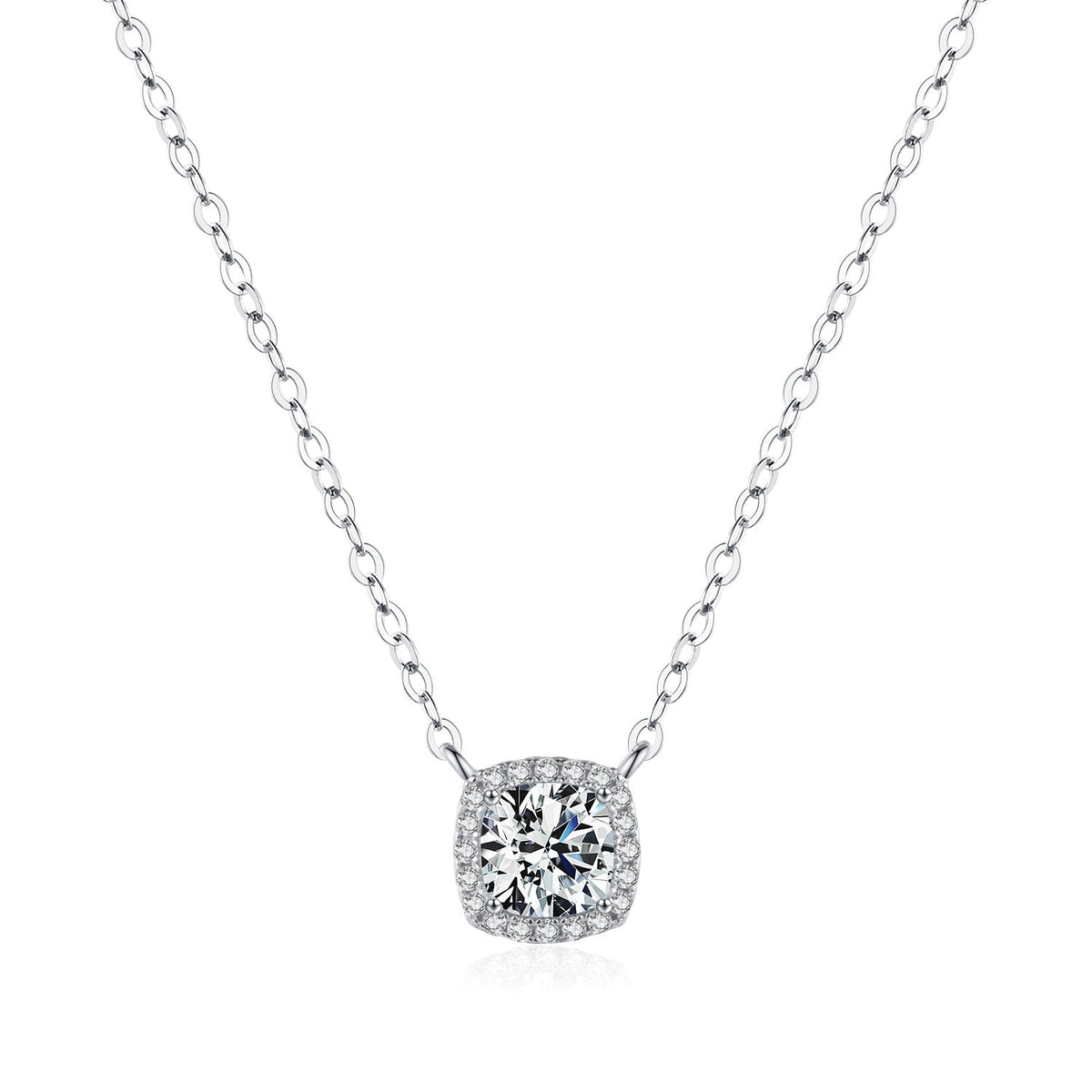 Square-Cut Moissanite Pendant Necklace | Sterling Silver