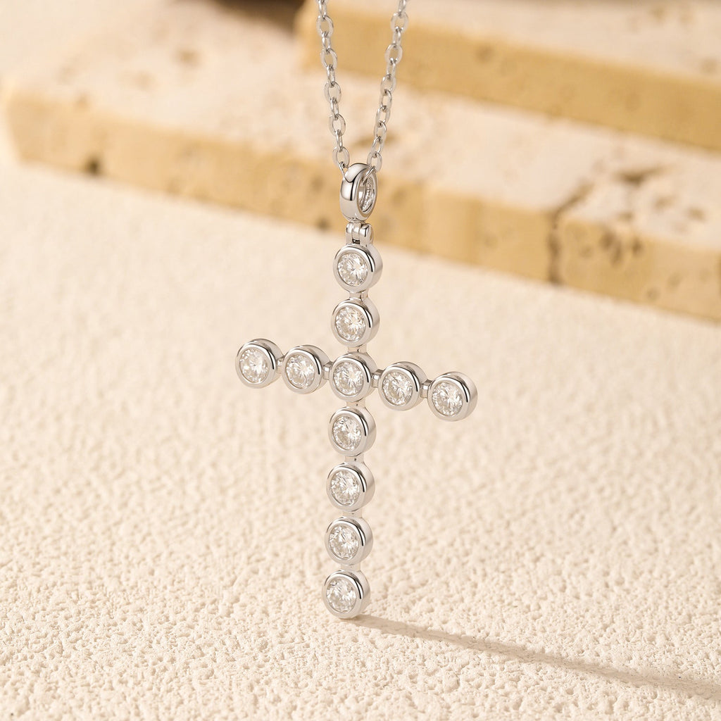 Moissanite Cross Necklace | Sterling Silver