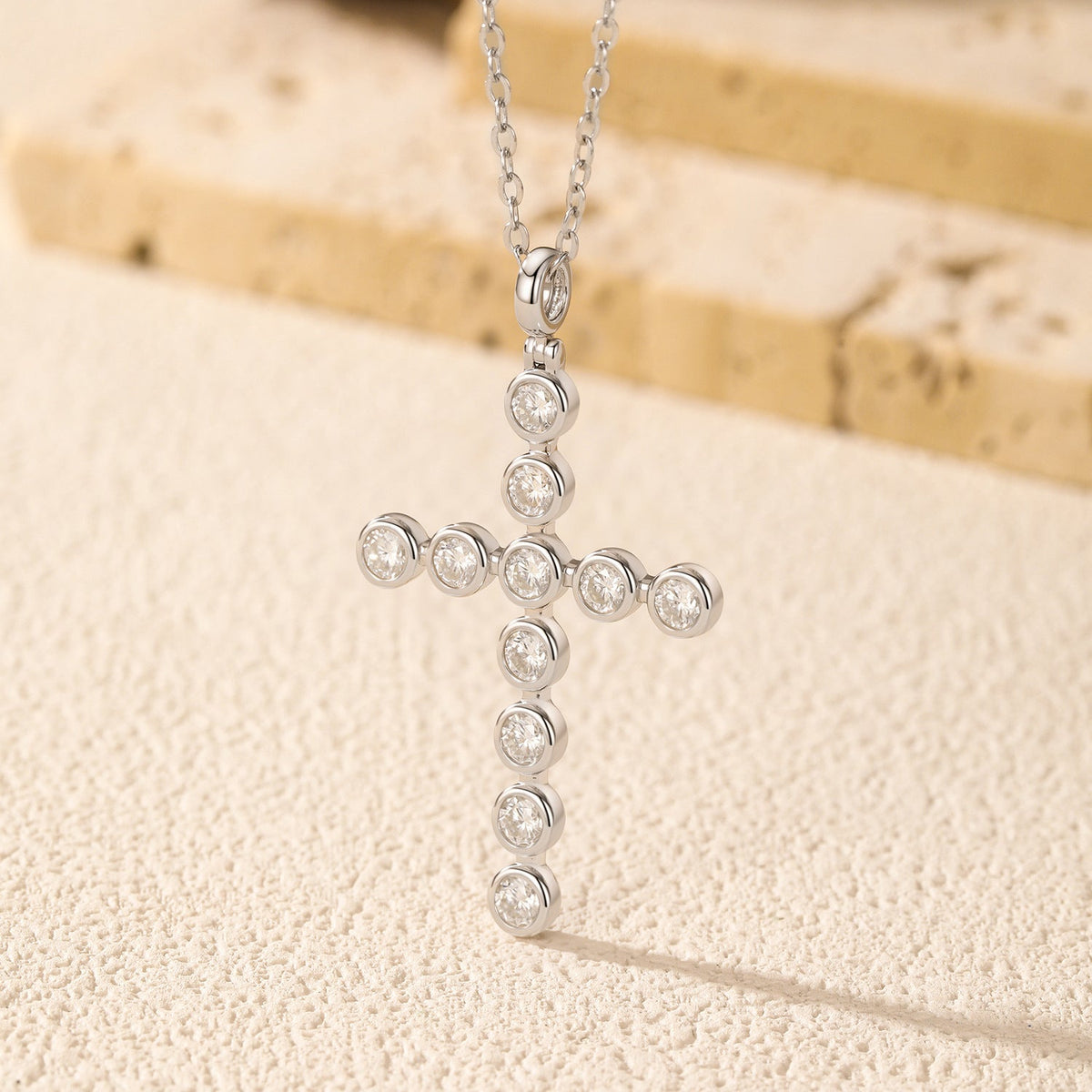 Moissanite Cross Necklace | Sterling Silver