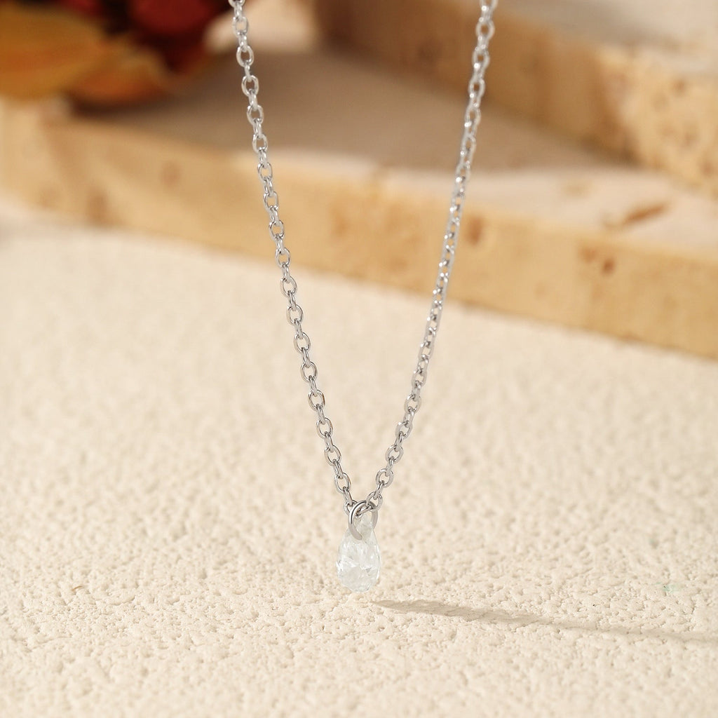 Teardrop Moissanite Pendant Necklace | Sterling Silver