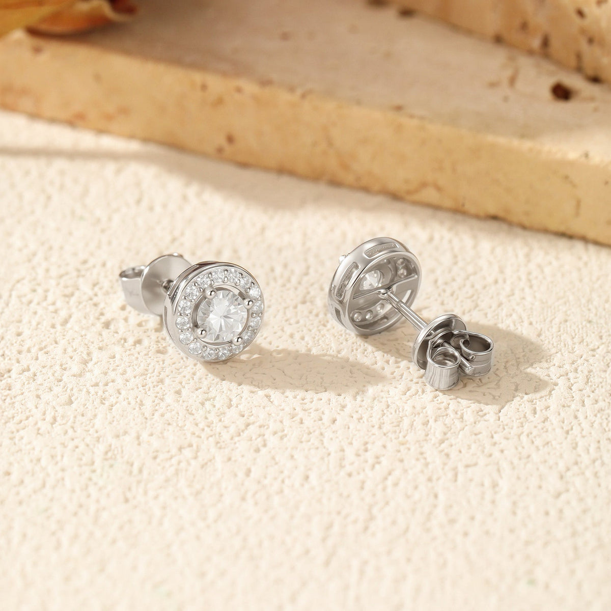Round Moissanite Stud Earrings | Sterling Silver