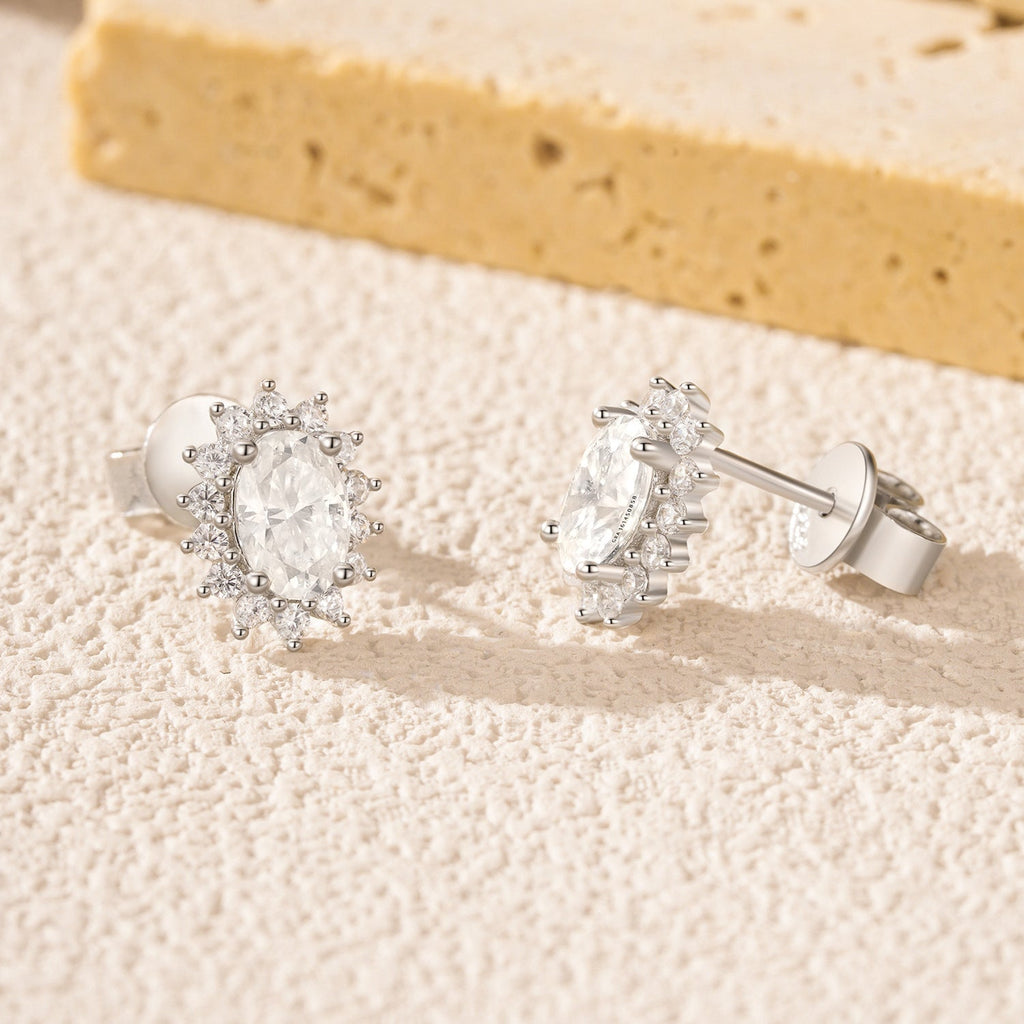 Floral Moissanite Stud Earrings | Sterling Silver