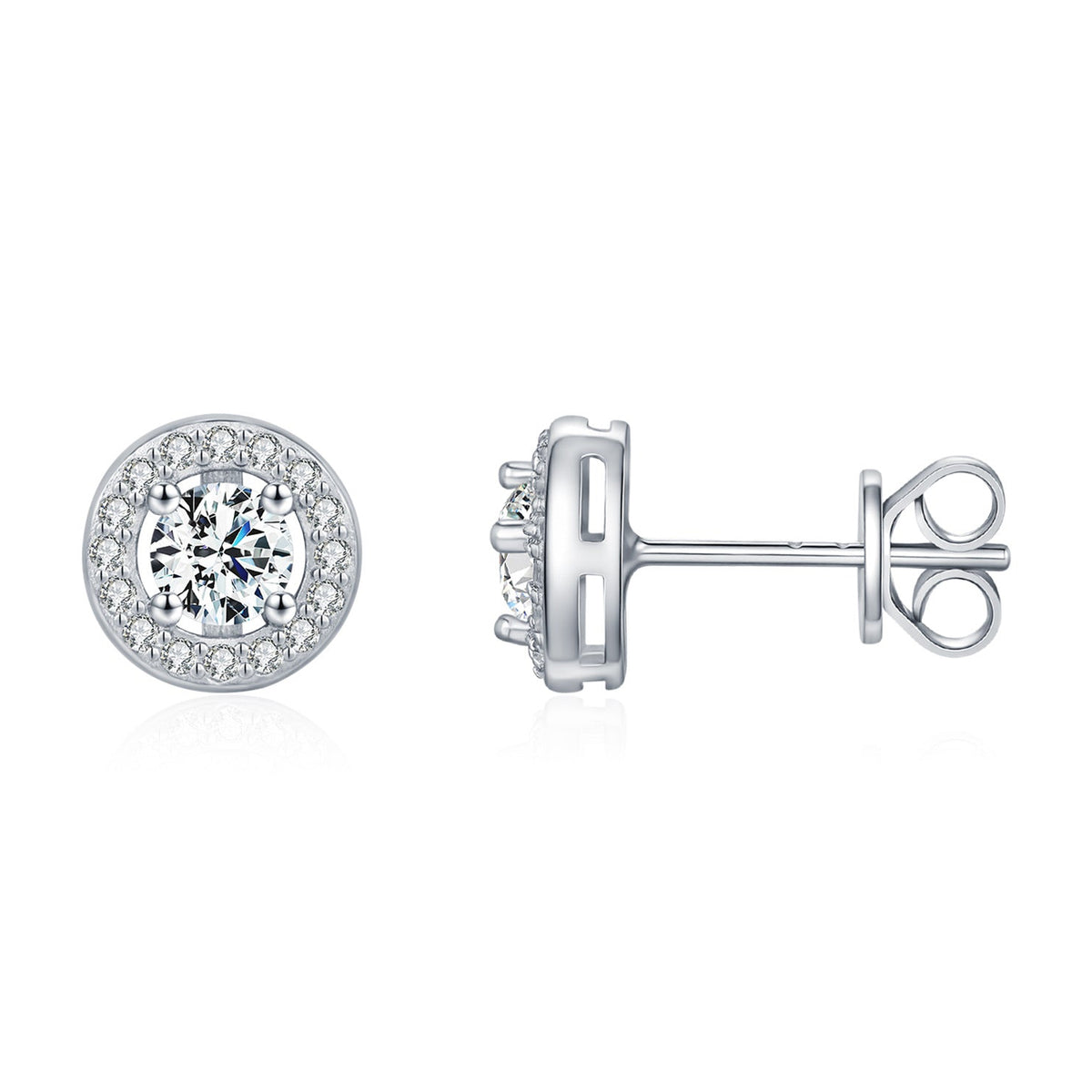 Round Moissanite Stud Earrings | Sterling Silver