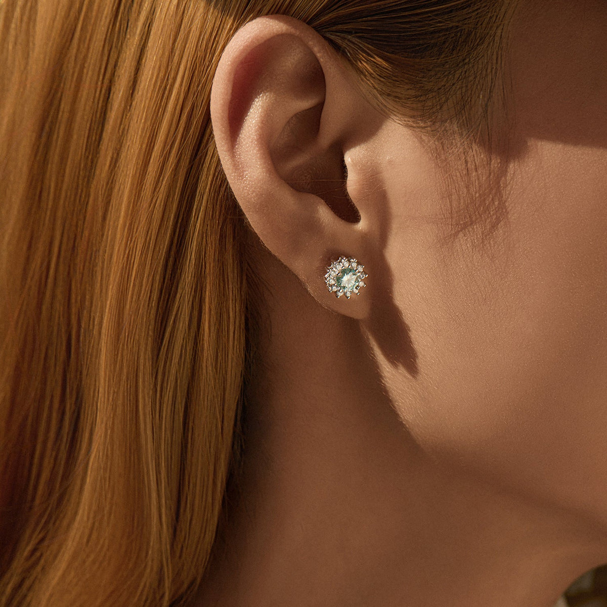 Snowflake Green Moissanite Stud Earrings | Sterling Silver