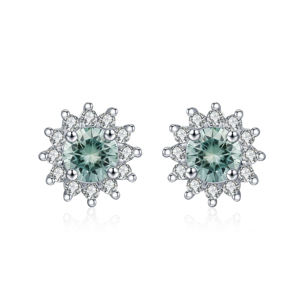 Snowflake Green Moissanite Stud Earrings | Sterling Silver