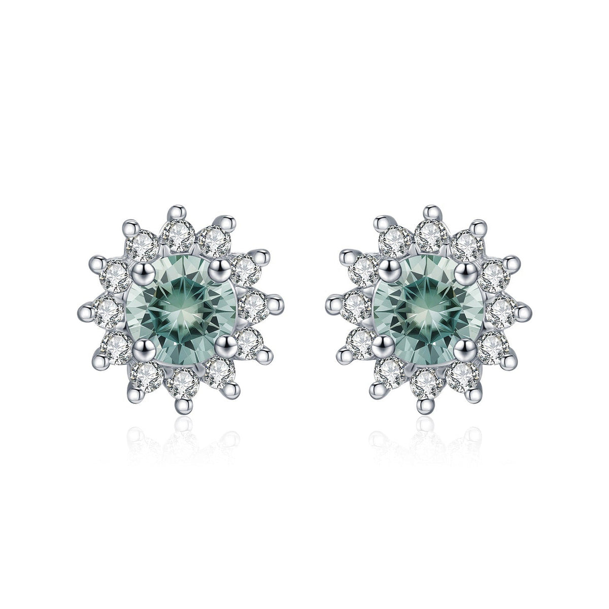 Snowflake Green Moissanite Stud Earrings | Sterling Silver