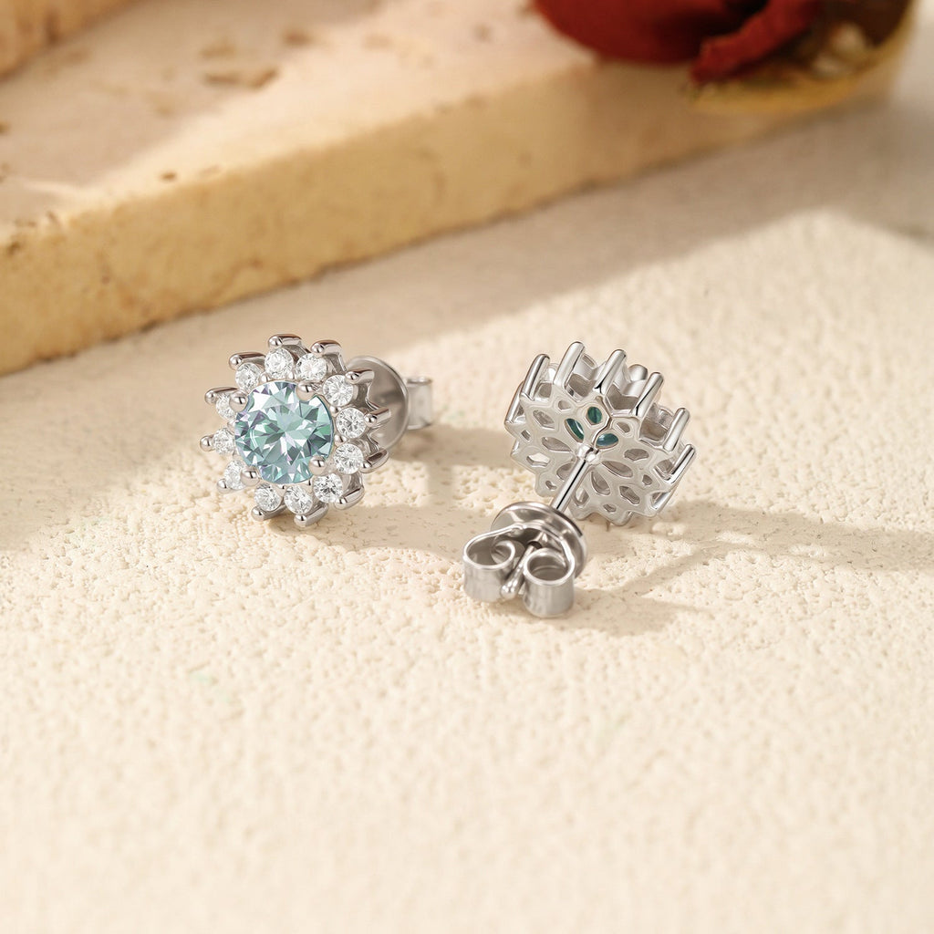 Snowflake Green Moissanite Stud Earrings | Sterling Silver