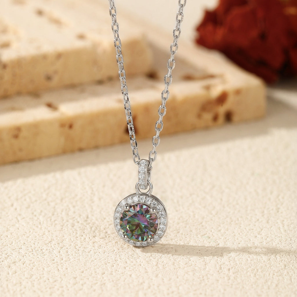 Rainbow Moissanite Pendant Necklace | Sterling Silver