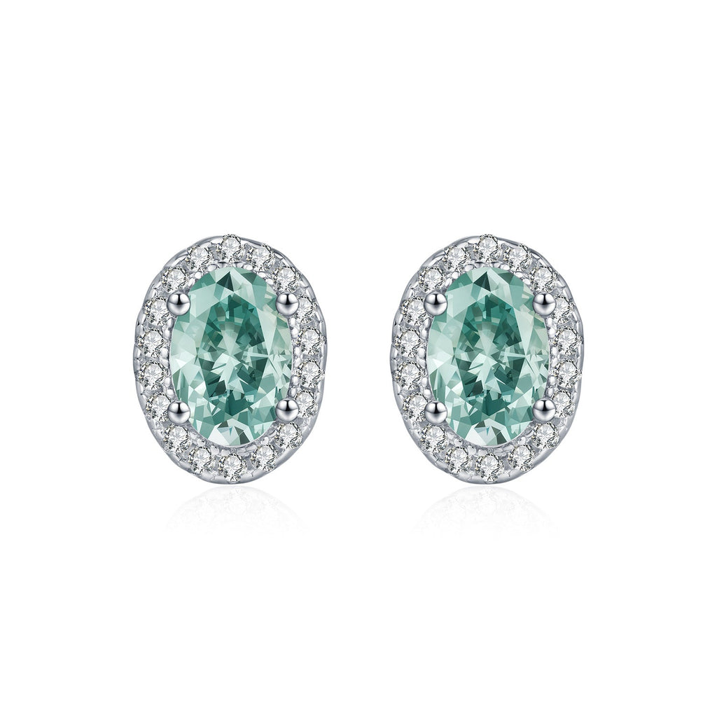 Oval Green Moissanite Stud Earrings | Sterling Silver