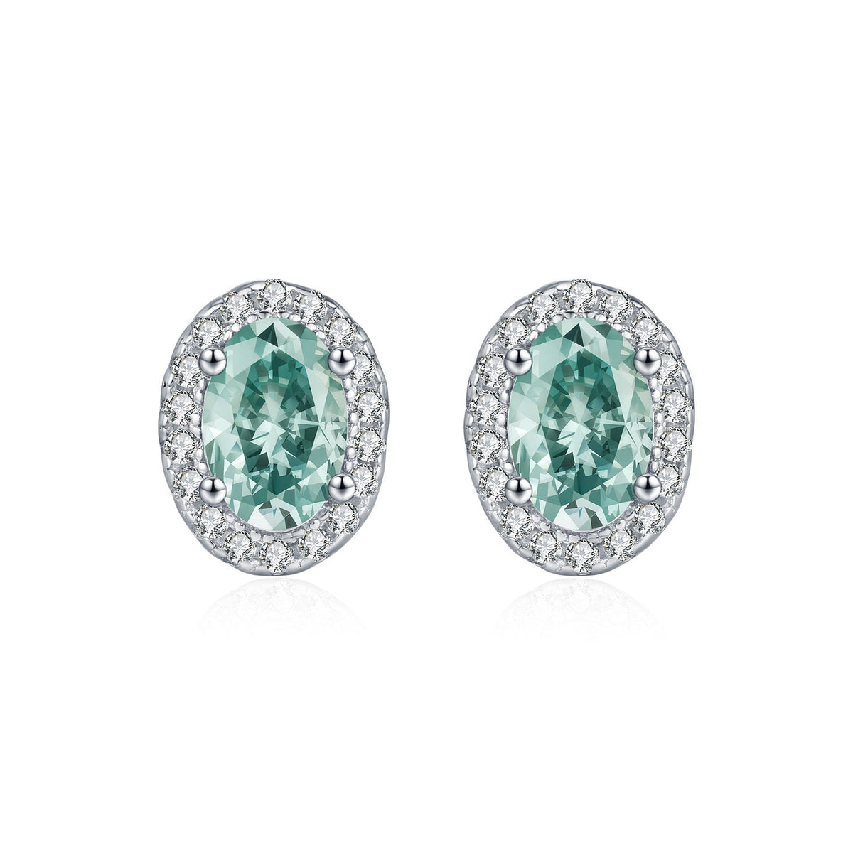 Oval Green Moissanite Stud Earrings | Sterling Silver