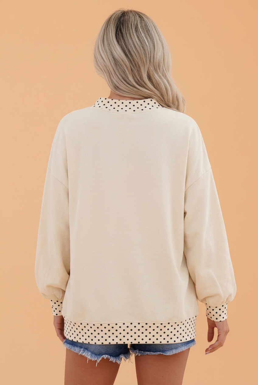 Polka Dot Contrast Trim Mock Neck Sweatshirt