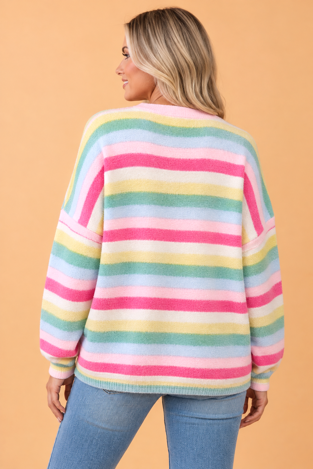 Stripe Drop Shoulder Open Front Sweater Cardigan