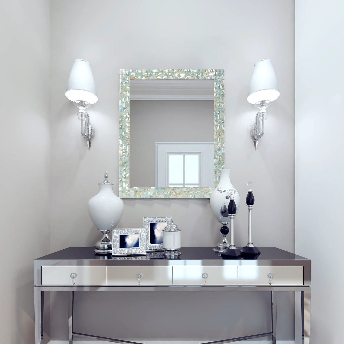 Mother of Pearl Green Wall Mirror | 7 Sizes | Made to Order