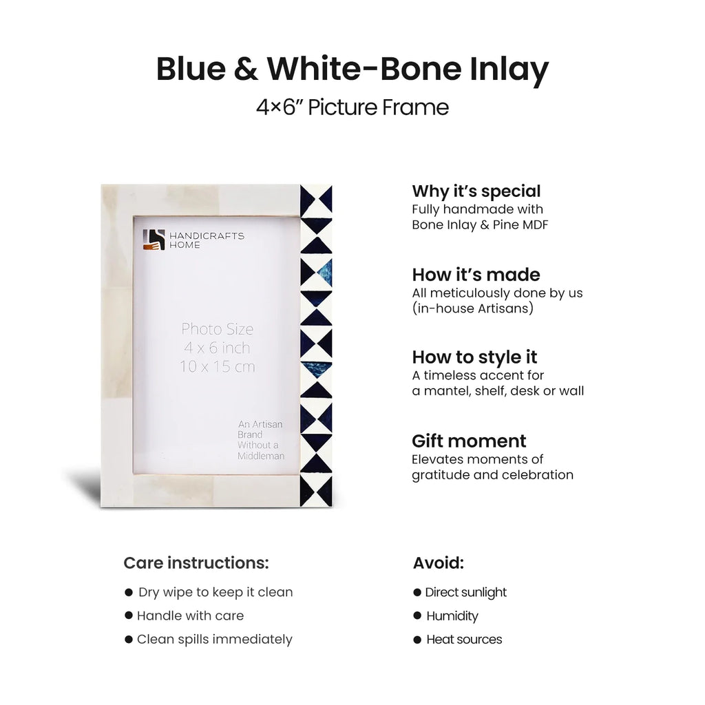 Indigo Mosaic Blue & White Bone Inlay Picture Frame | 4x6 & 5x7