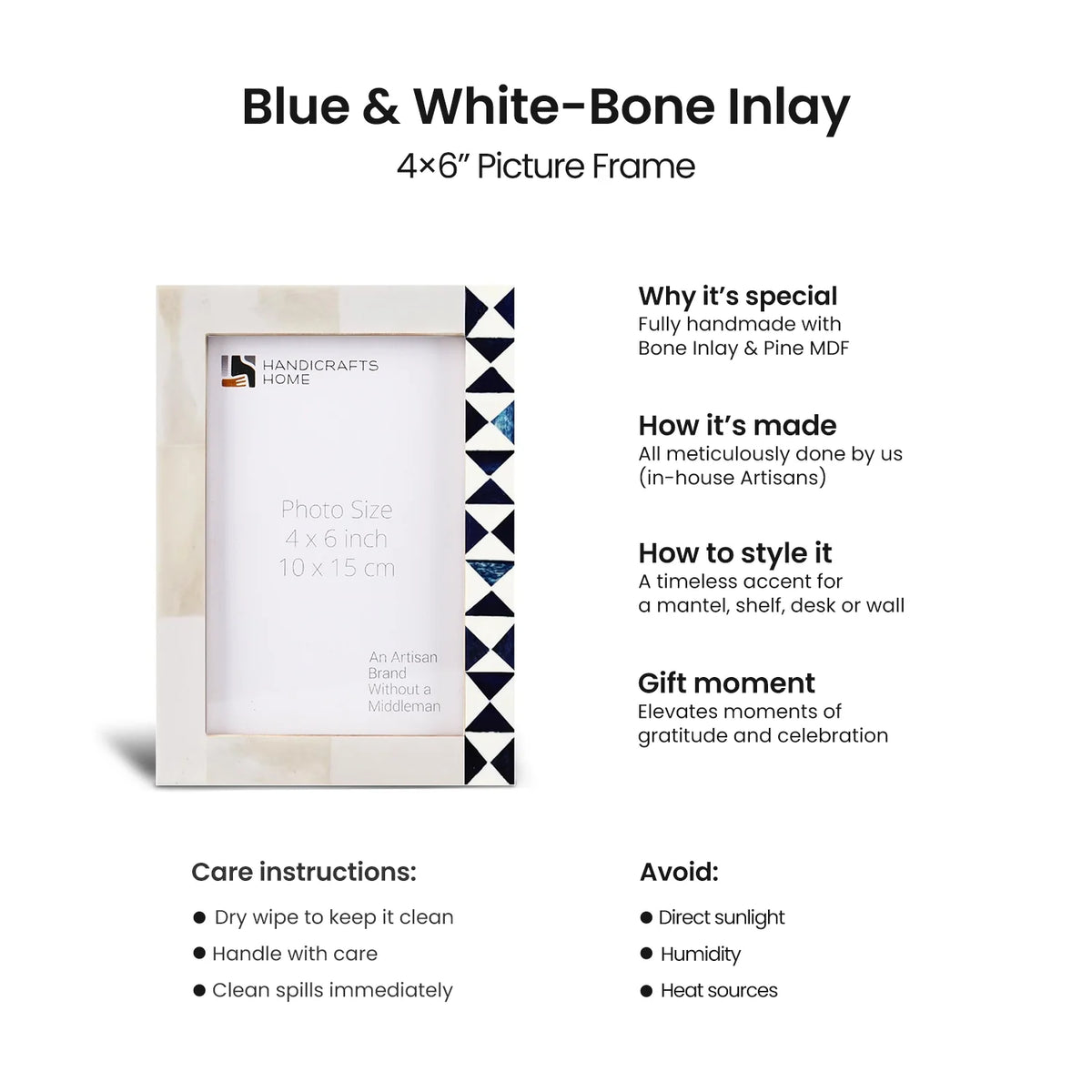 Indigo Mosaic Blue & White Bone Inlay Picture Frame | 4x6 & 5x7
