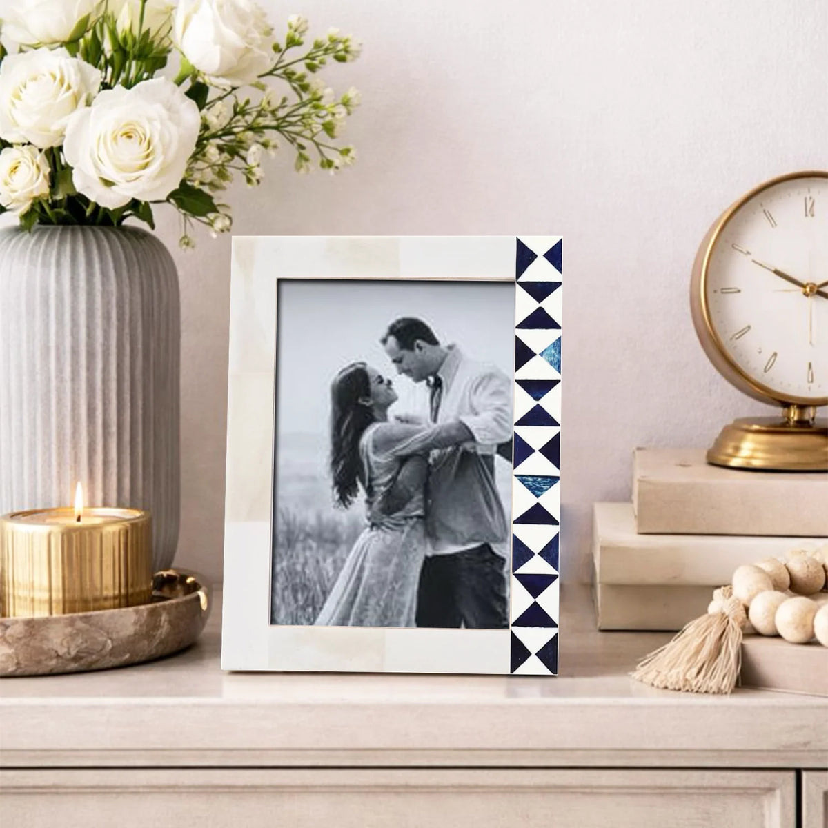 Indigo Mosaic Blue & White Bone Inlay Picture Frame | 4x6 & 5x7