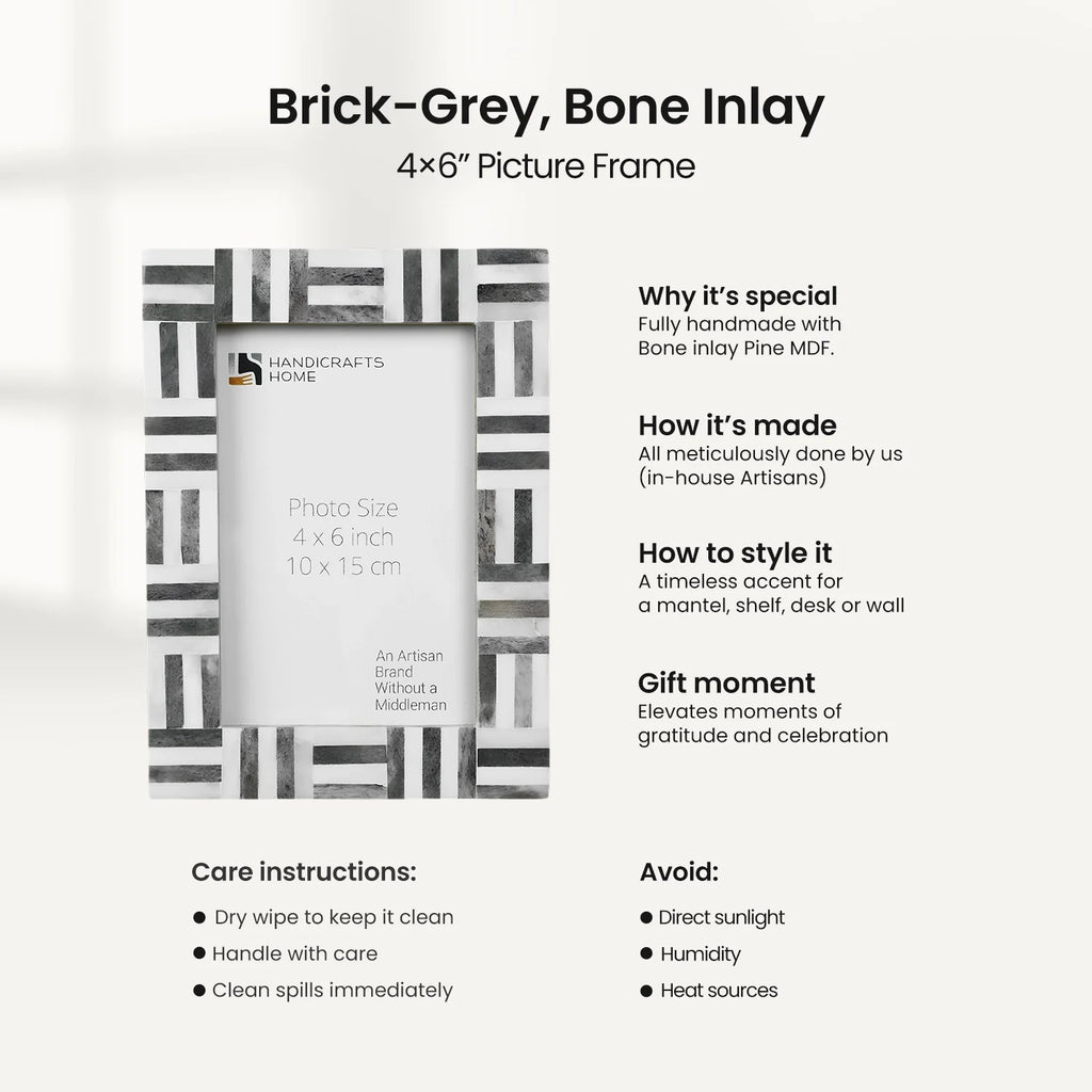 Grey Bone Inlay Grid Block Picture Frame | 4x6 & 5x7