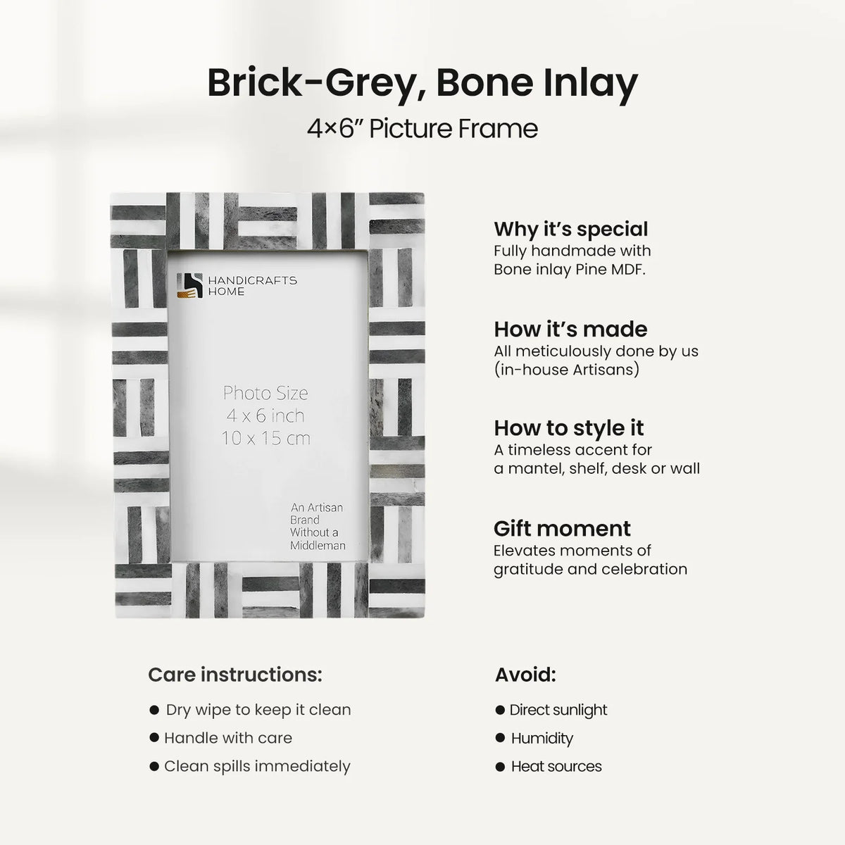 Grey Bone Inlay Grid Block Picture Frame | 4x6 & 5x7