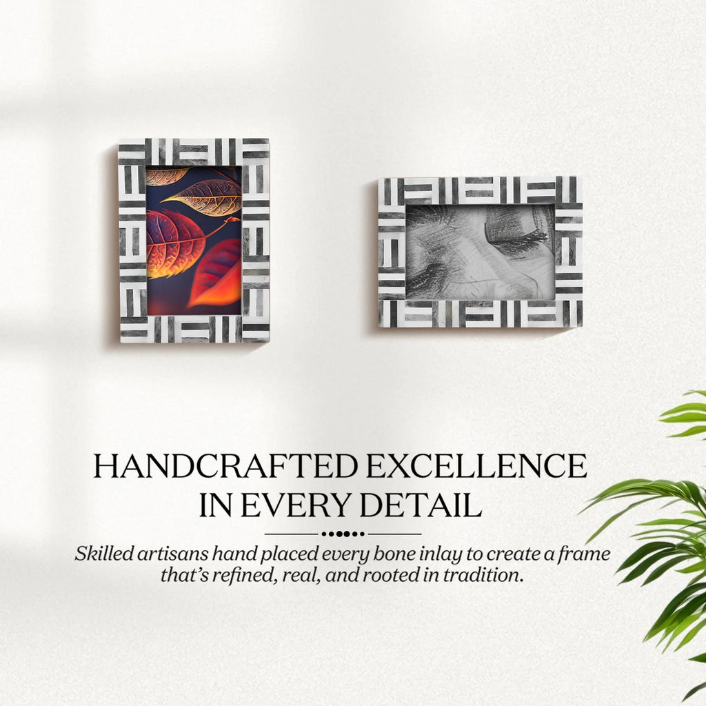 Grey Bone Inlay Grid Block Picture Frame | 4x6 & 5x7