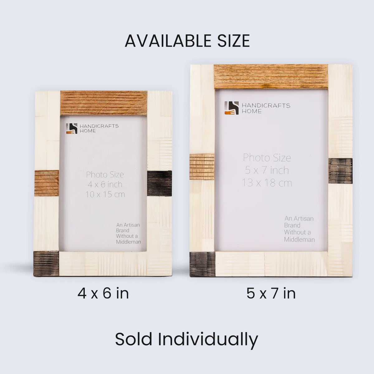 Neutral Patchwork Horn, Bone & Wood Picture Frame | 4x6 & 5x7