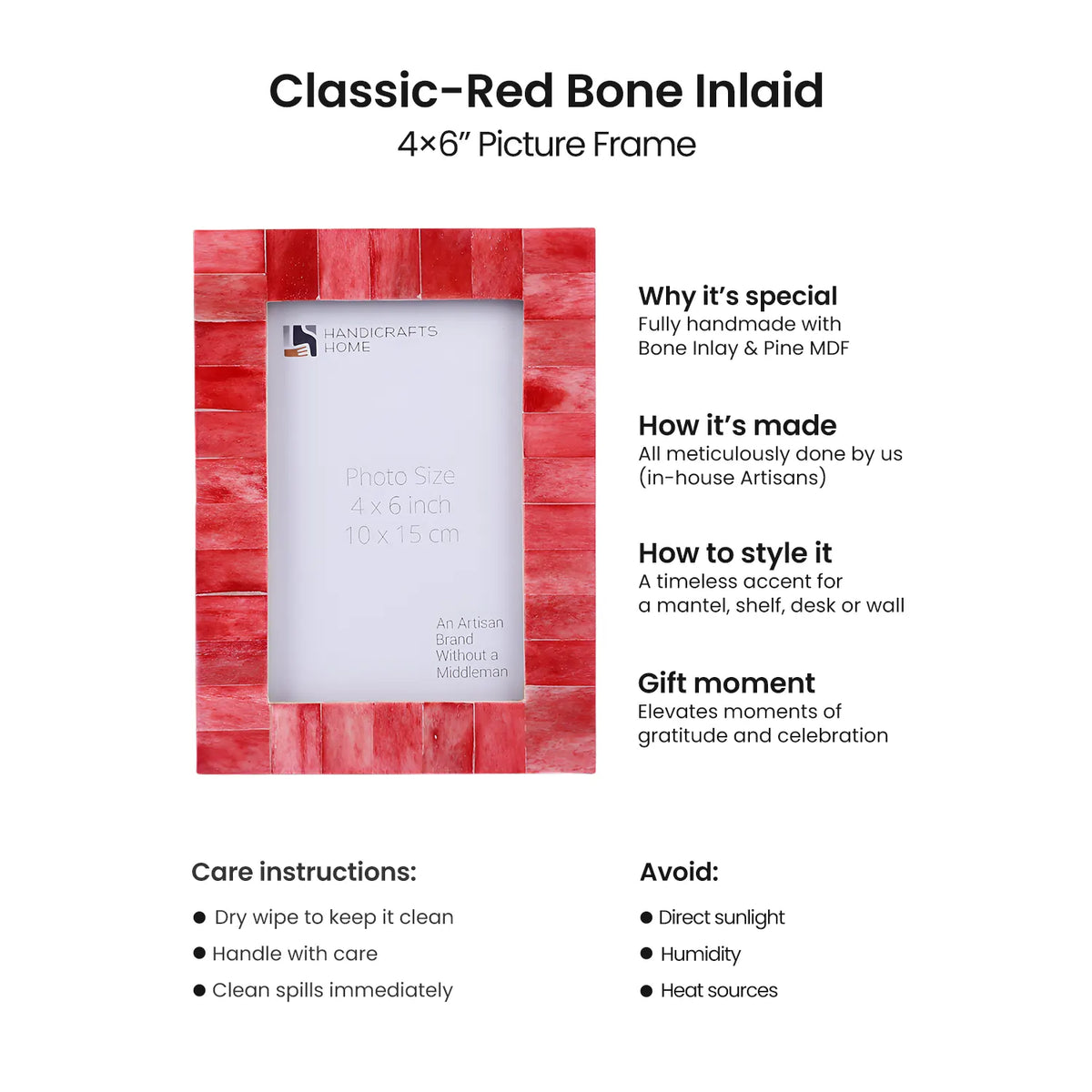 Classic Pattern Bone Inlay Picture Frame | 4x6 | 4 Colors
